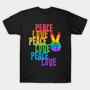 PEACE Sign Hand Rainbow Retro Love T-Shirt